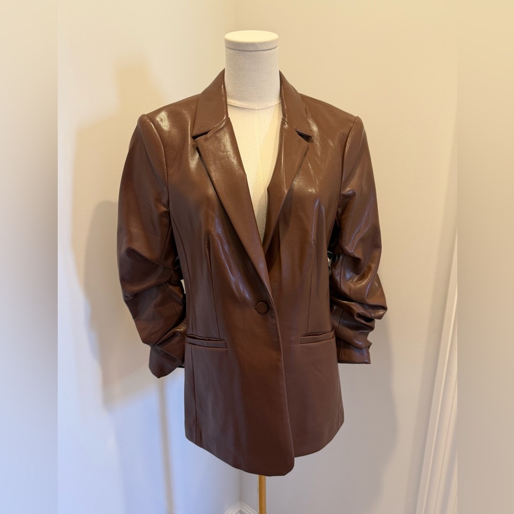 Cinq à Sept Brown Faux Leather Blazer